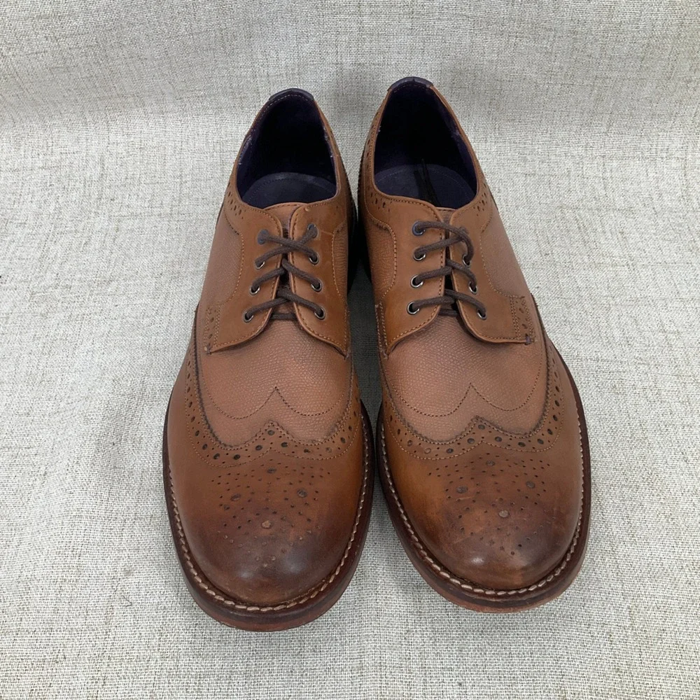 Ted Baker Cassiuss 4 Wingtip‎ Brogues Mens 11.5 Brown Leather Derby Shoes Luxury